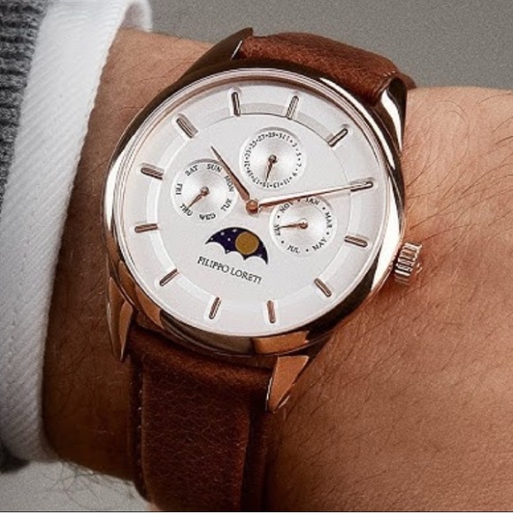 Filippo Loreti men’s watch Venice moonphase Roségold leather - Picture 6 of 16
